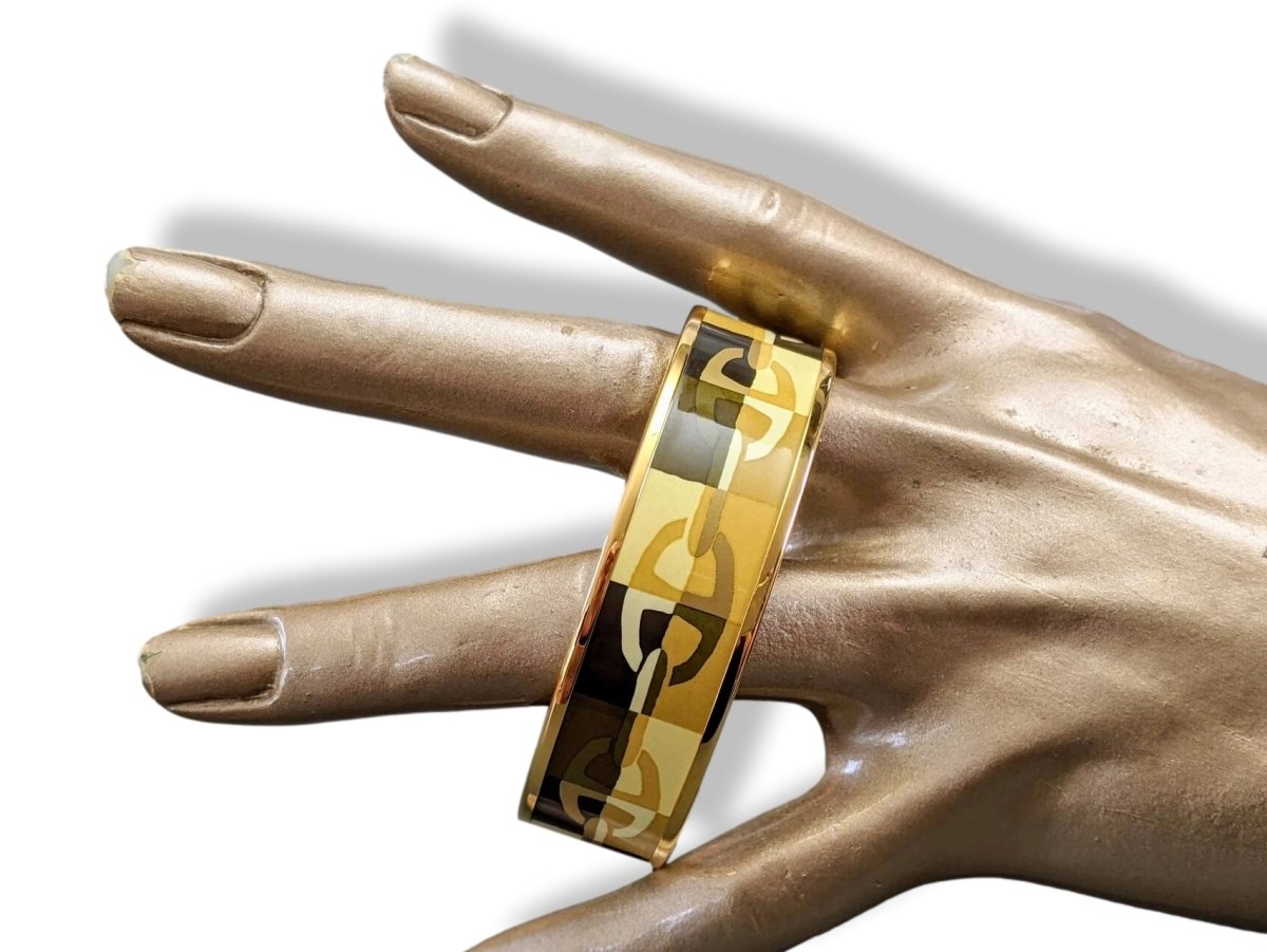 Hermes [110] Or Enamel OPTIQUE CHAINE D'ANCRE GHW Wide Bangle Bracelet Sz65, BNIB! - poupishop