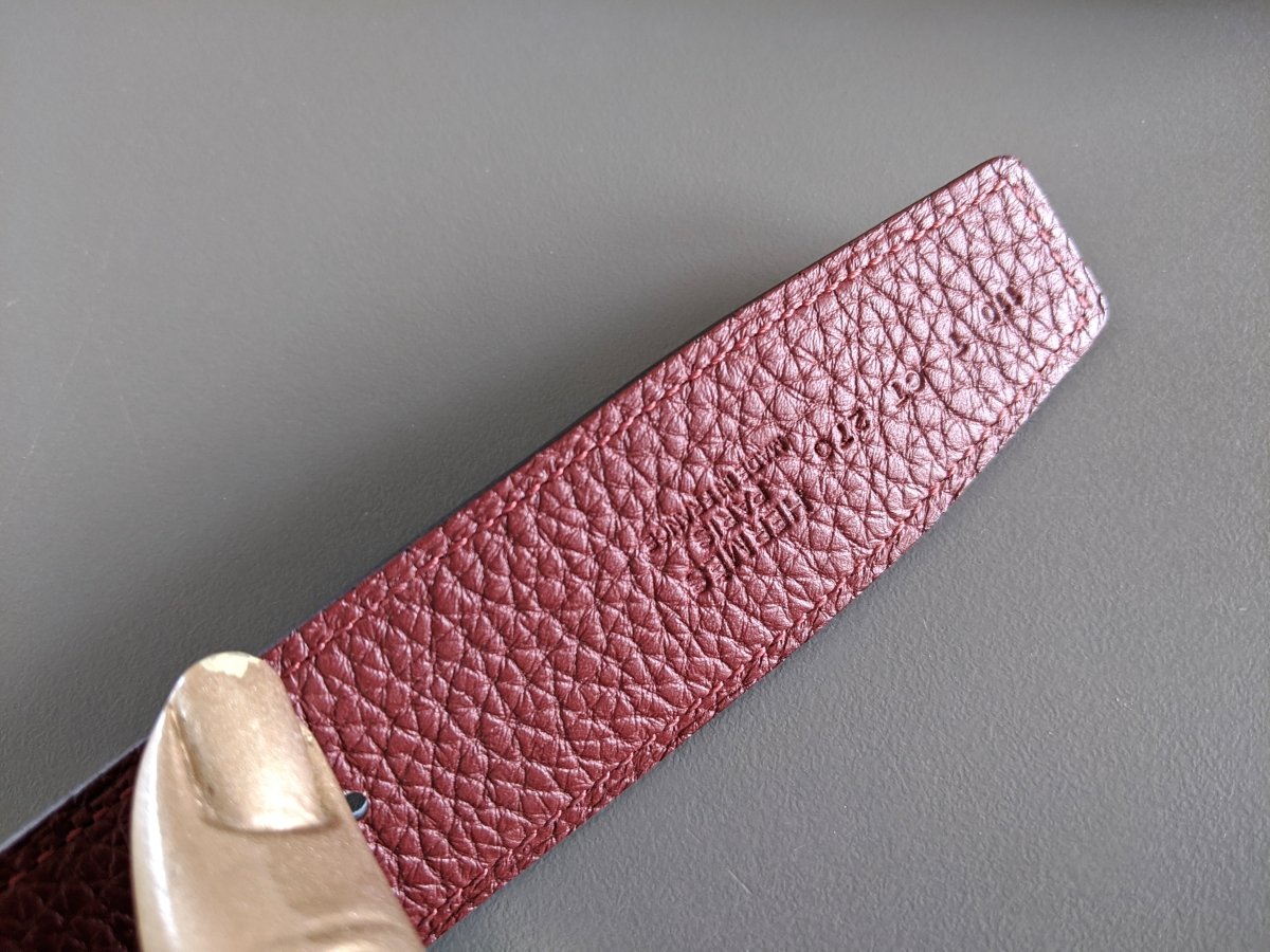 Hermes [111] 1960s Burgundy/Black Vache/Vache Liegee Reversible Leather Strap Belt 32 MM Sz110, NIB! - poupishop