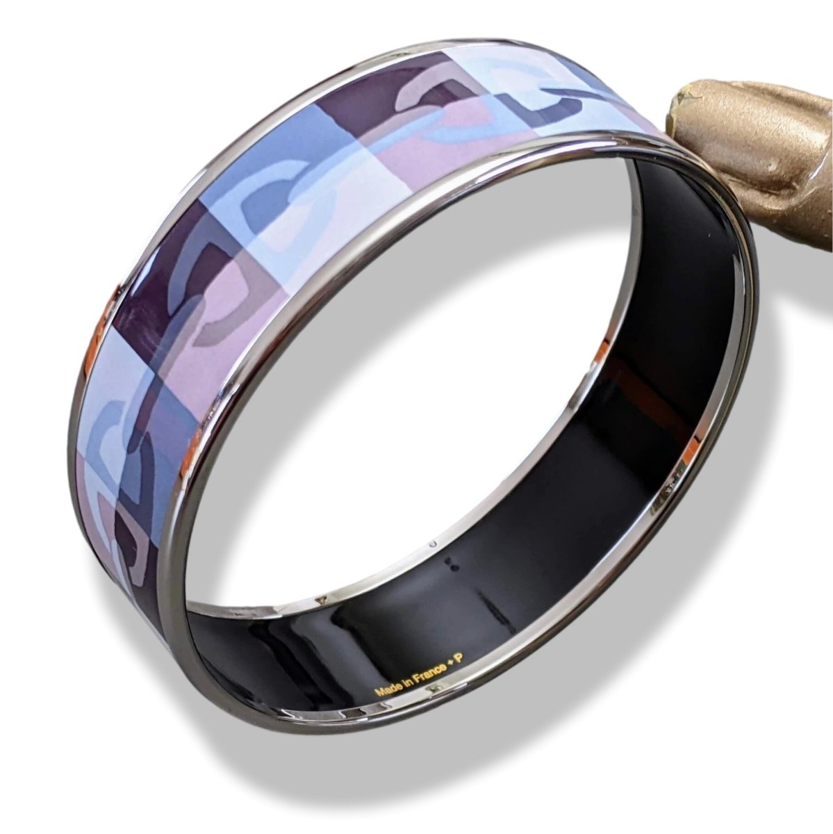 Hermes [111] Pastel Enamel OPTIQUE CHAINE D'ANCRE PHW Wide Bangle Bracelet Sz65, BNIB! - poupishop
