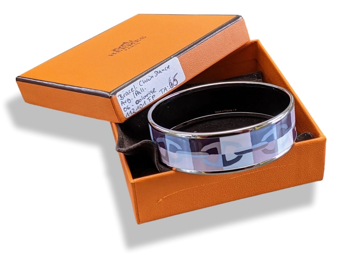 Hermes [111] Pastel Enamel OPTIQUE CHAINE D'ANCRE PHW Wide Bangle Bracelet Sz65, BNIB! - poupishop