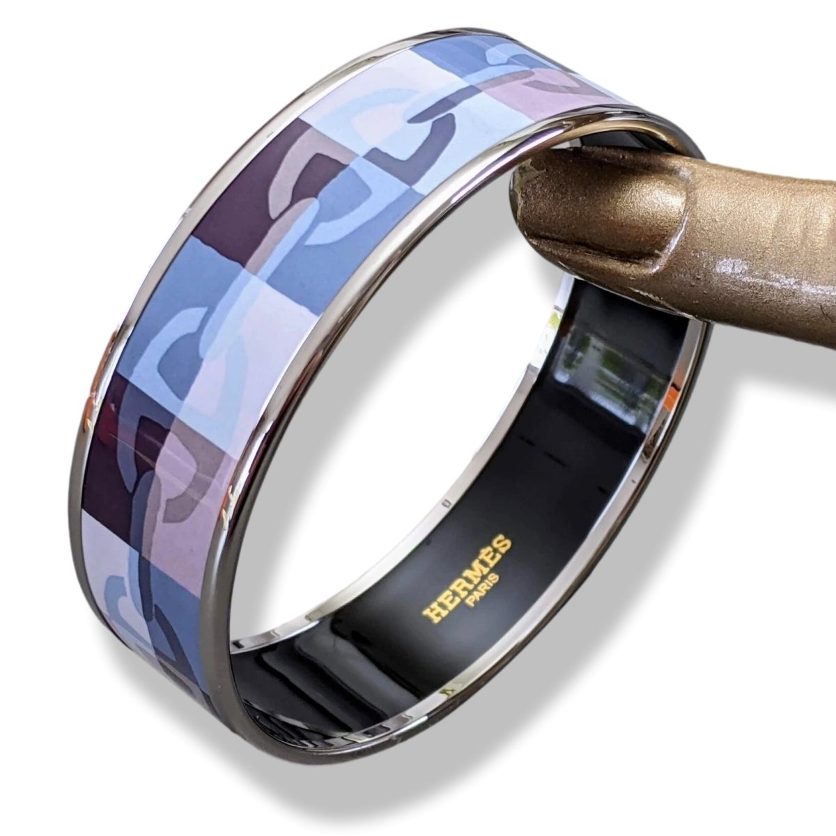 Hermes [111] Pastel Enamel OPTIQUE CHAINE D'ANCRE PHW Wide Bangle Bracelet Sz65, BNIB! - poupishop