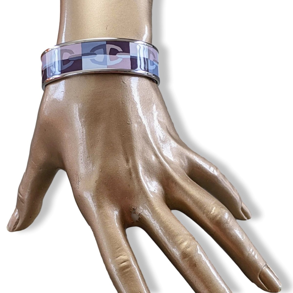 Hermes [111] Pastel Enamel OPTIQUE CHAINE D'ANCRE PHW Wide Bangle Bracelet Sz65, BNIB! - poupishop