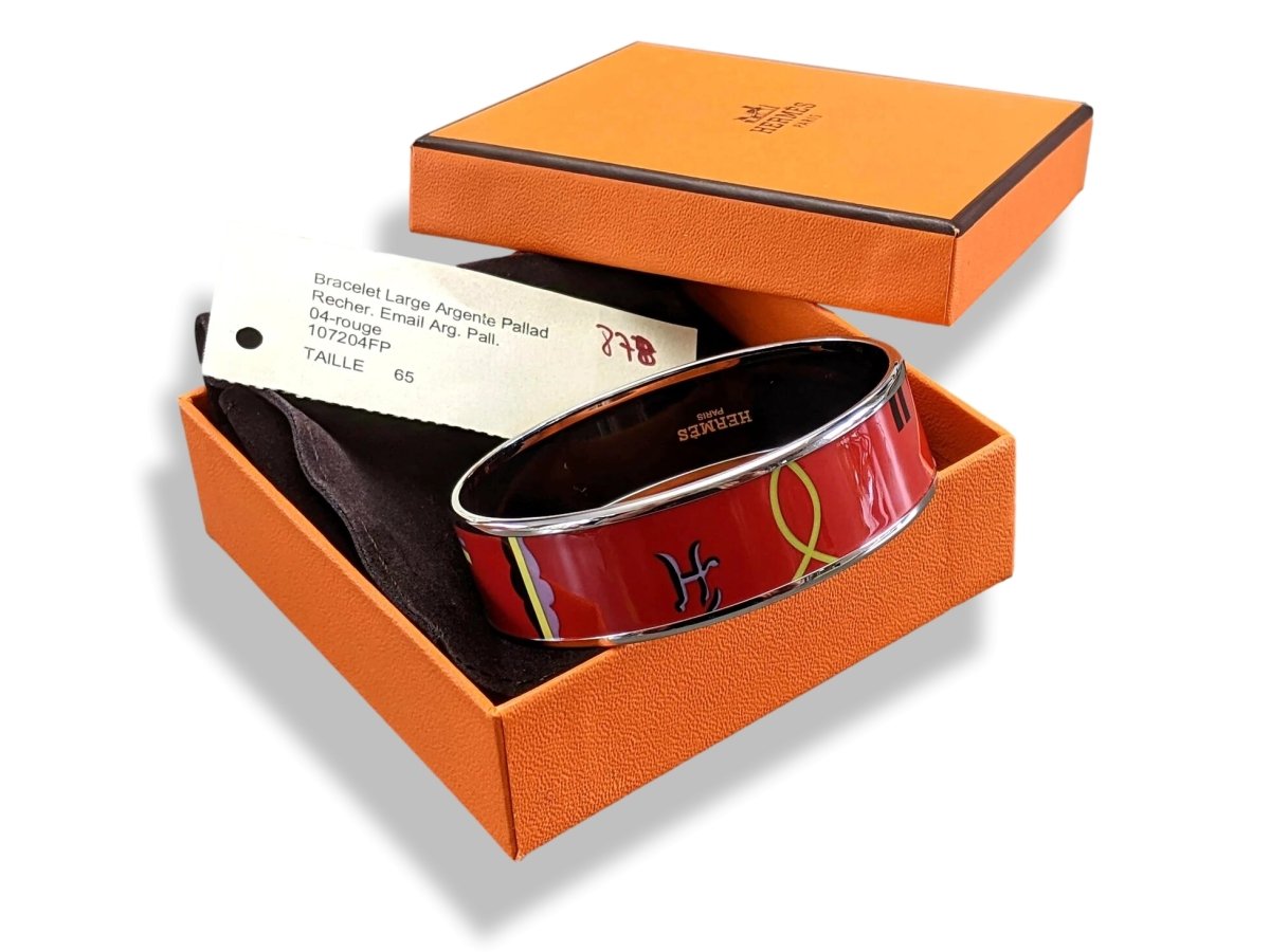 Hermes [112] 04 - Rouge Artist Enamel PHW Wide Bangle Bracelet Sz65, BNIB! - poupishop
