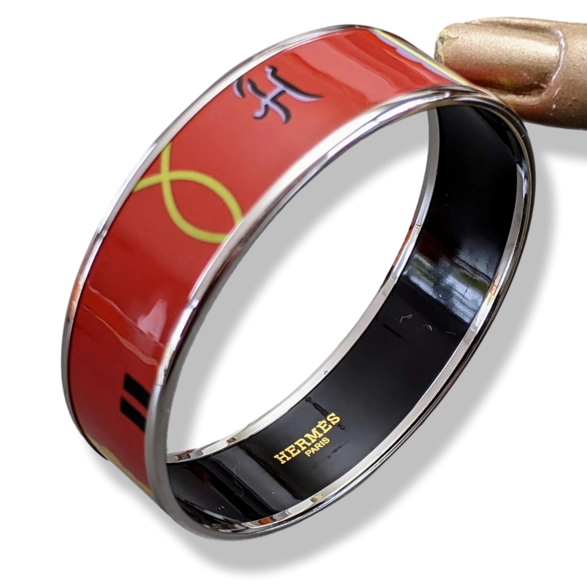 Hermes [112] 04 - Rouge Artist Enamel PHW Wide Bangle Bracelet Sz65, BNIB! - poupishop