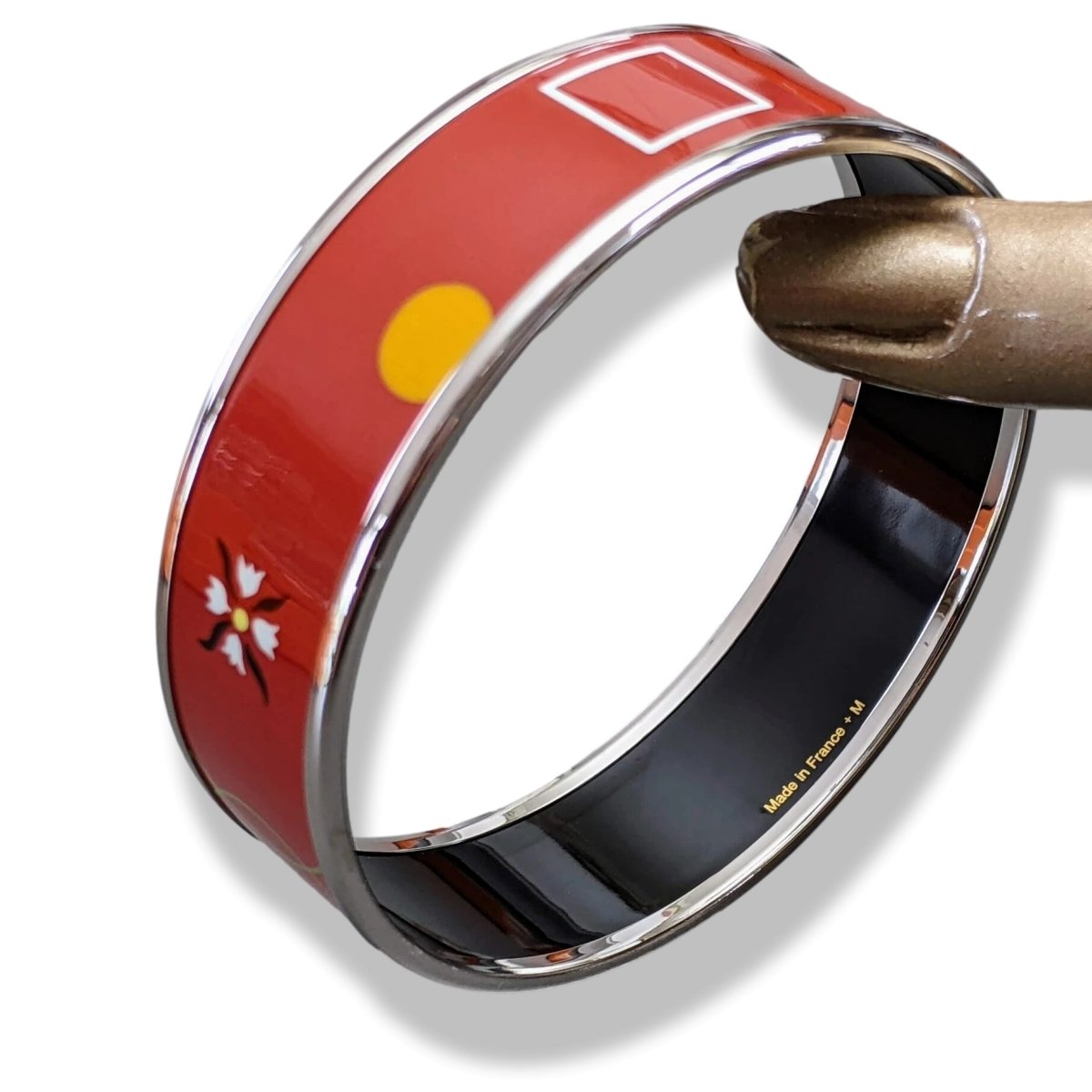 Hermes [112] 04 - Rouge Artist Enamel PHW Wide Bangle Bracelet Sz65, BNIB! - poupishop