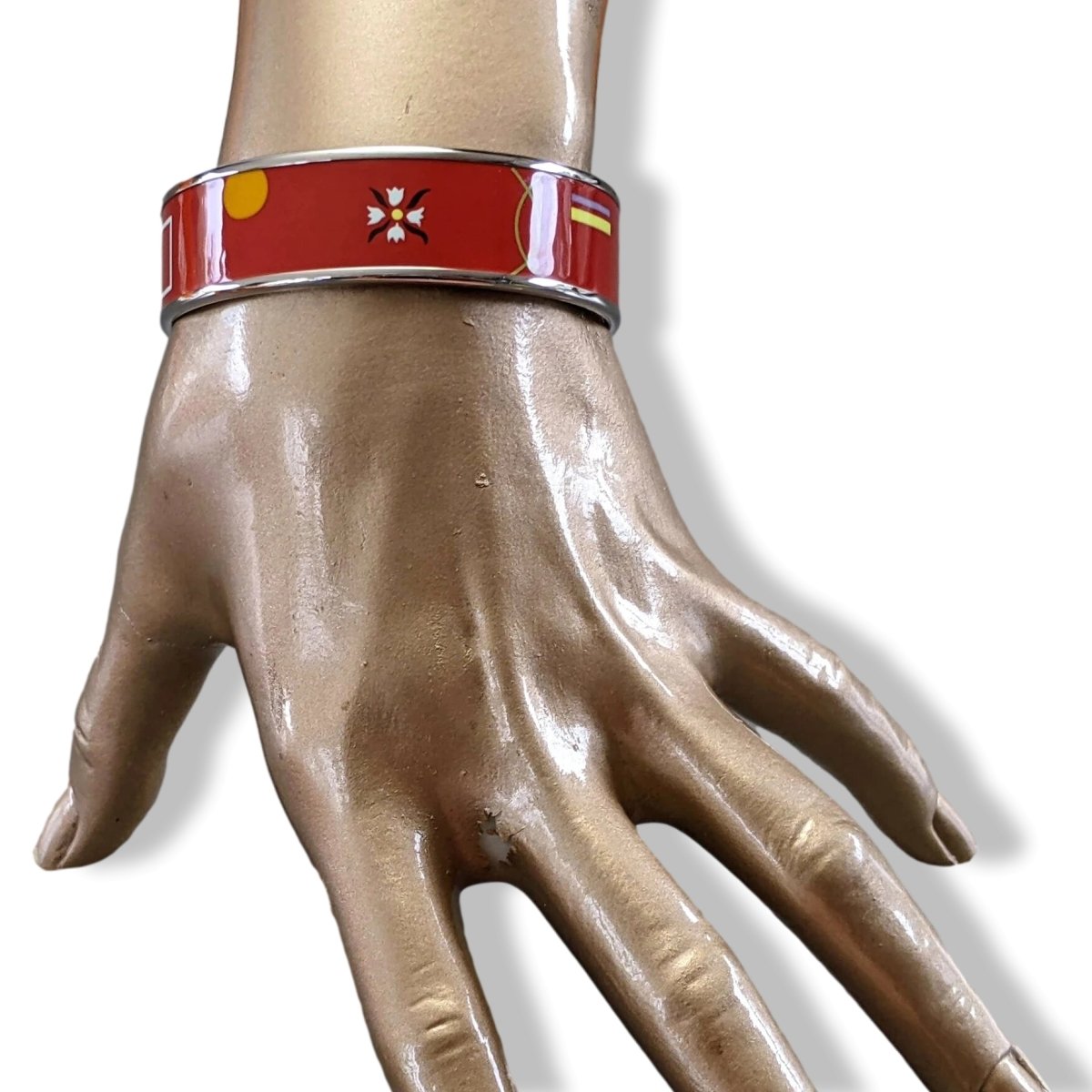 Hermes [112] 04 - Rouge Artist Enamel PHW Wide Bangle Bracelet Sz65, BNIB! - poupishop