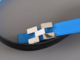 Hermes [112] Noir/Bleu Zanzibar Reversible Box/Togo Leather Strap Belt 32 mm, BNIB! - poupishop