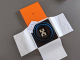 Hermes [112] Noir/Bleu Zanzibar Reversible Box/Togo Leather Strap Belt 32 mm, BNIB! - poupishop