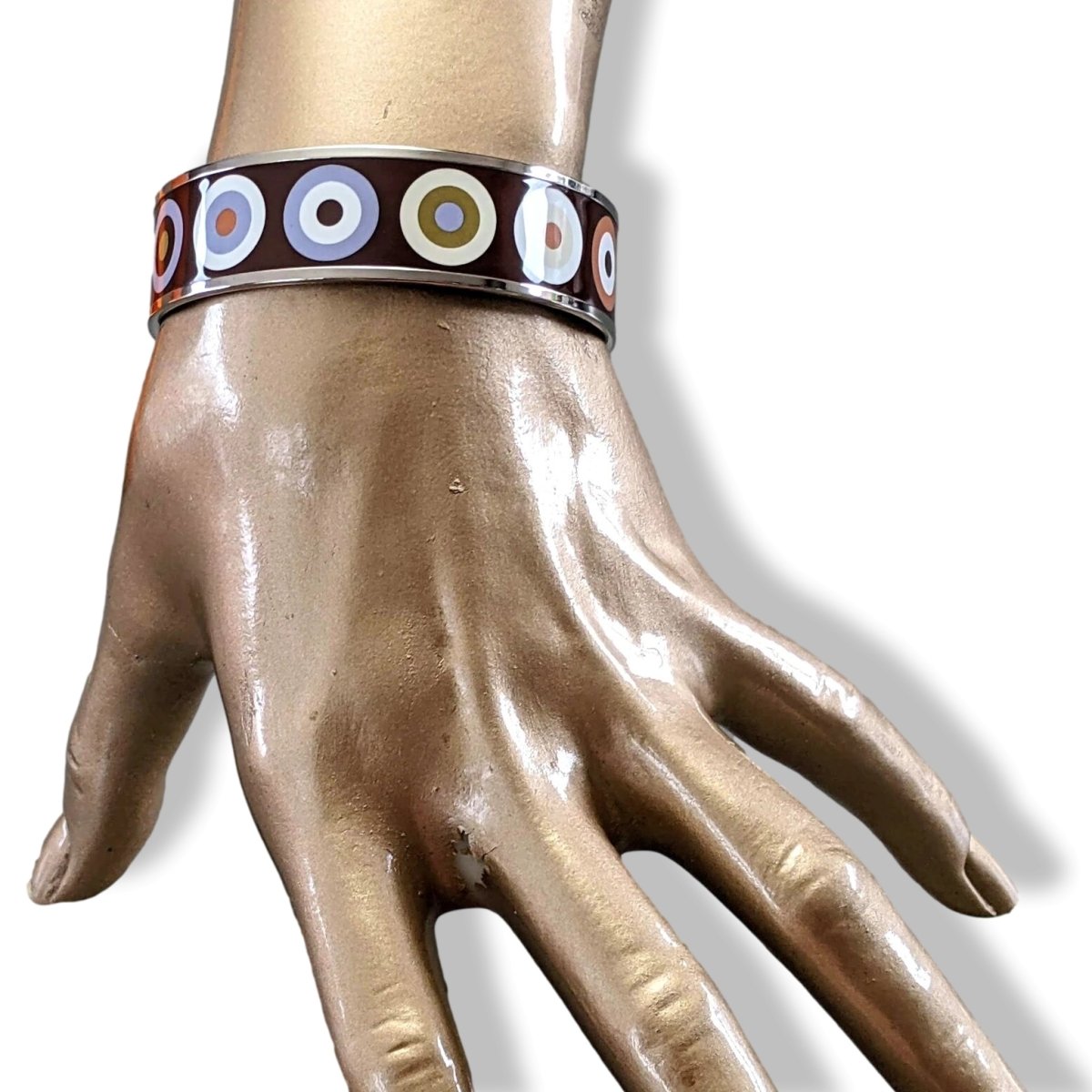 Hermes [113] 11 - Passe Enamel DANCING CIRCLES PHW Wide Bangle Bracelet Sz65, BNIB! - poupishop