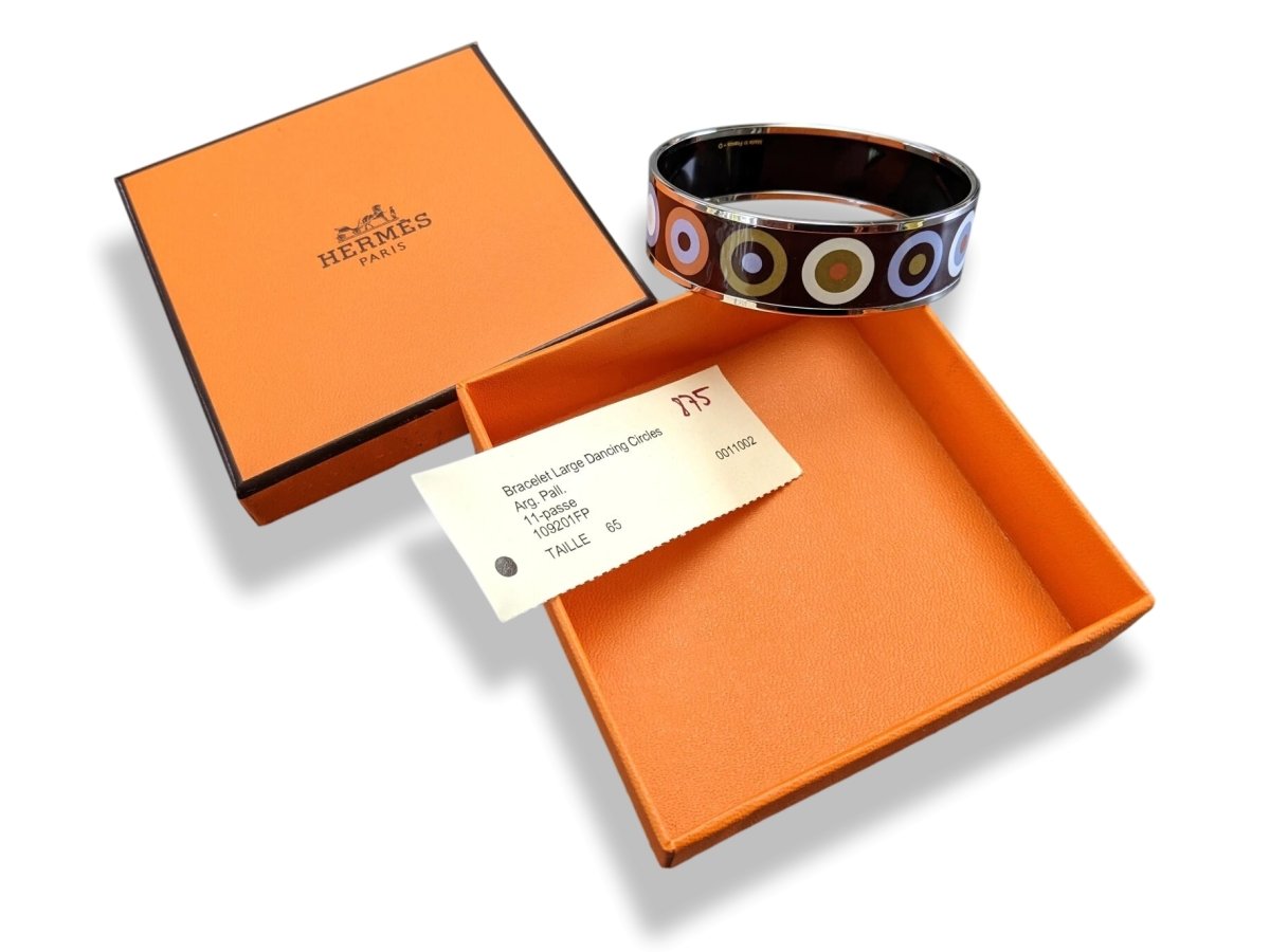 Hermes [113] 11 - Passe Enamel DANCING CIRCLES PHW Wide Bangle Bracelet Sz65, BNIB! - poupishop