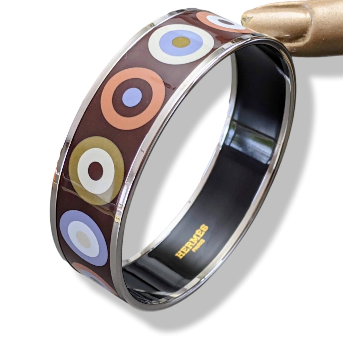 Hermes [113] 11 - Passe Enamel DANCING CIRCLES PHW Wide Bangle Bracelet Sz65, BNIB! - poupishop