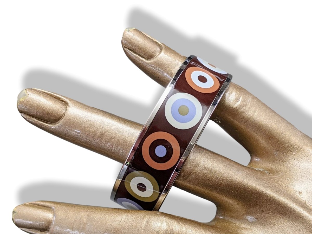 Hermes [113] 11 - Passe Enamel DANCING CIRCLES PHW Wide Bangle Bracelet Sz65, BNIB! - poupishop