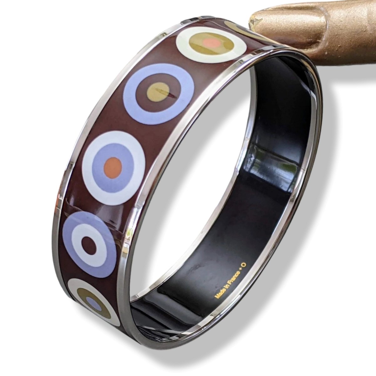 Hermes [113] 11 - Passe Enamel DANCING CIRCLES PHW Wide Bangle Bracelet Sz65, BNIB! - poupishop