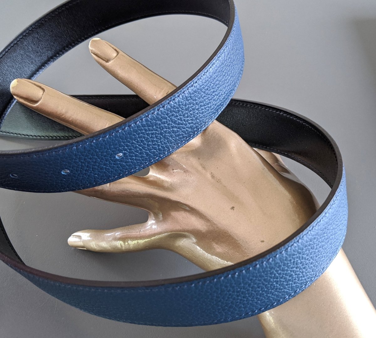 Hermes [113] Black/Bleu de Prusse Togo/Box Reversible Belt Strap 32 mm, BNIB! - poupishop