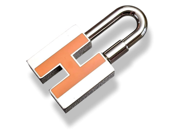 Hermes [113] Silver/Orange Enamel NEON CADENAS Key Ring, Bag Charm, Box - poupishop