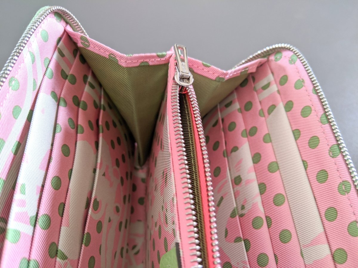 Hermes [114] Green Criquet/Pink Confettis Epsom/Barenia SILK' IN CLASSIC LONG WALLET, BNIB! - poupishop