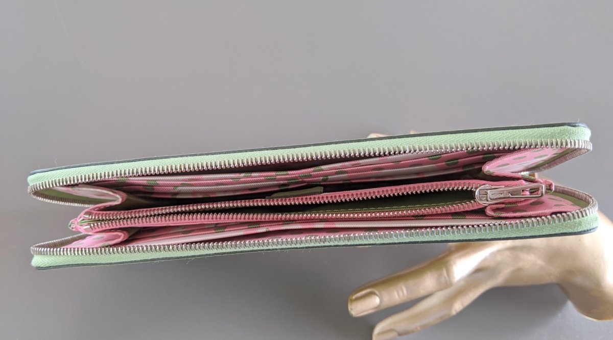 Hermes [114] Green Criquet/Pink Confettis Epsom/Barenia SILK' IN CLASSIC LONG WALLET, BNIB! - poupishop