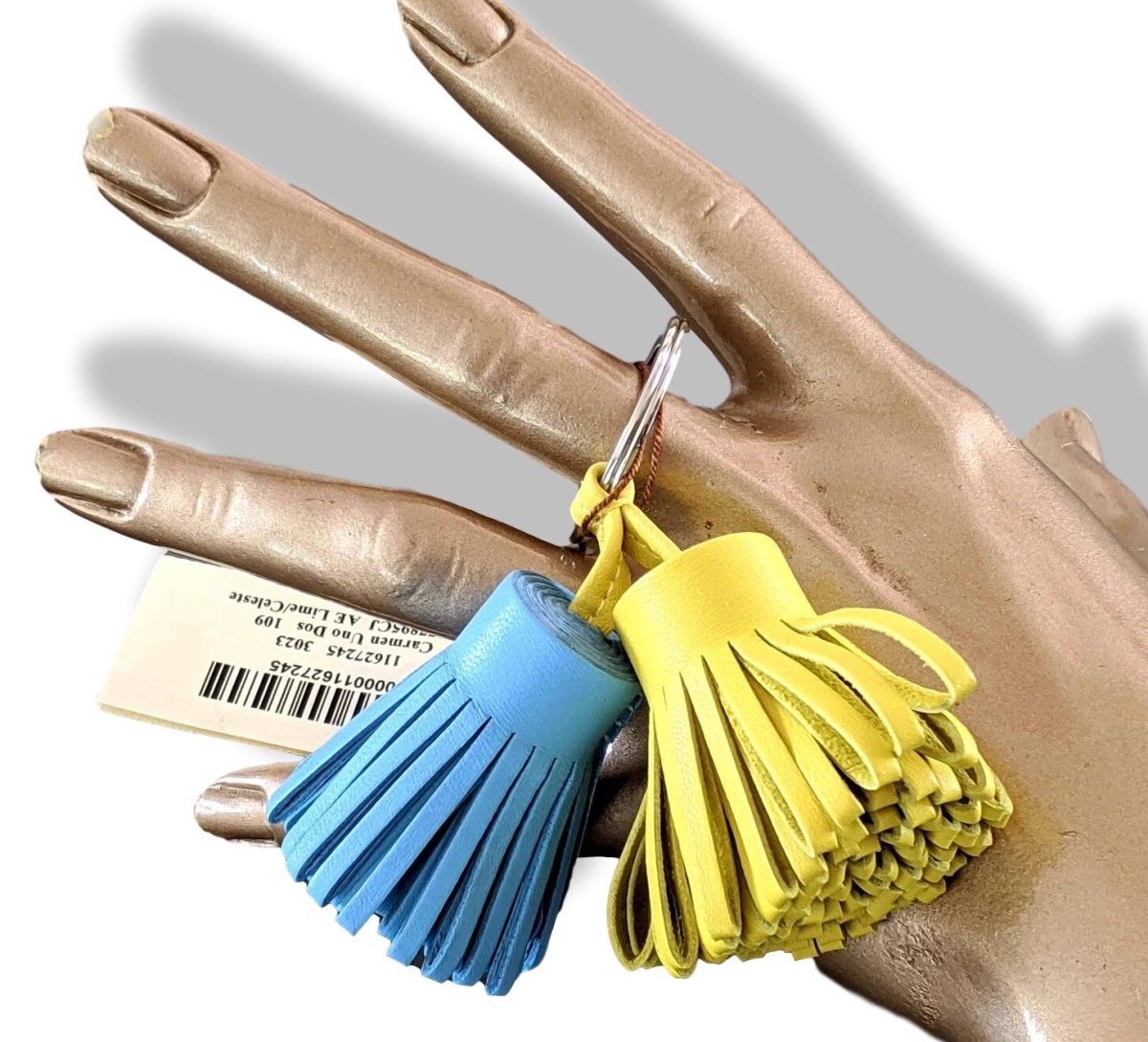 Hermes [114] Lime/Celeste Milo Lambskin PORTE-CLES CARMEN DUO Key Ring Bag Charm, BNIB! - poupishop