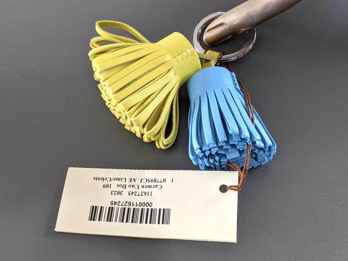 Hermes [114] Lime/Celeste Milo Lambskin PORTE-CLES CARMEN DUO Key Ring Bag Charm, BNIB! - poupishop