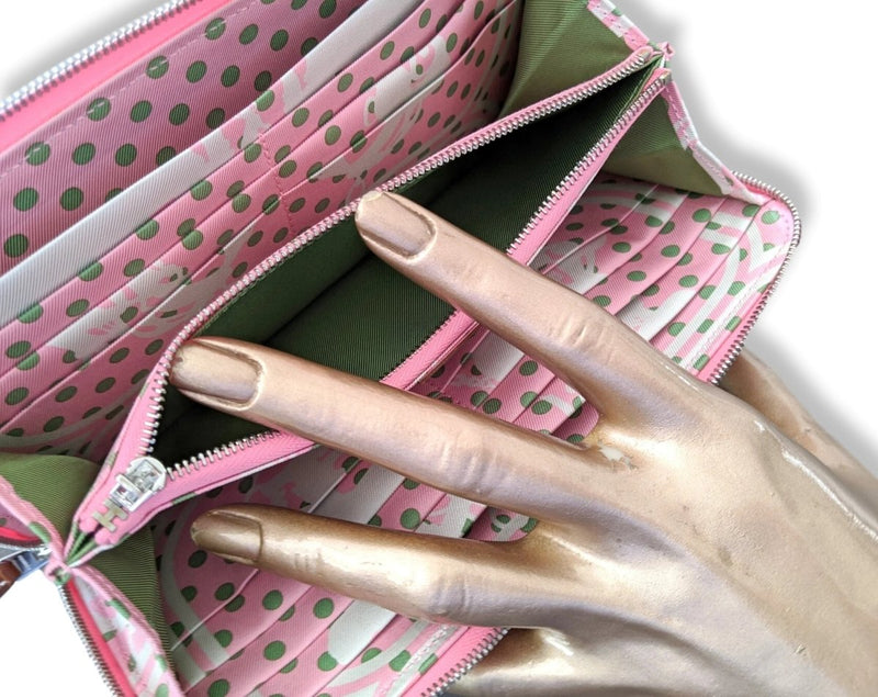 Hermes [114] Pink Confettis/Green Criquet Epsom/Barenia SILK' IN CLASSIC LONG WALLET, BNIB! - poupishop