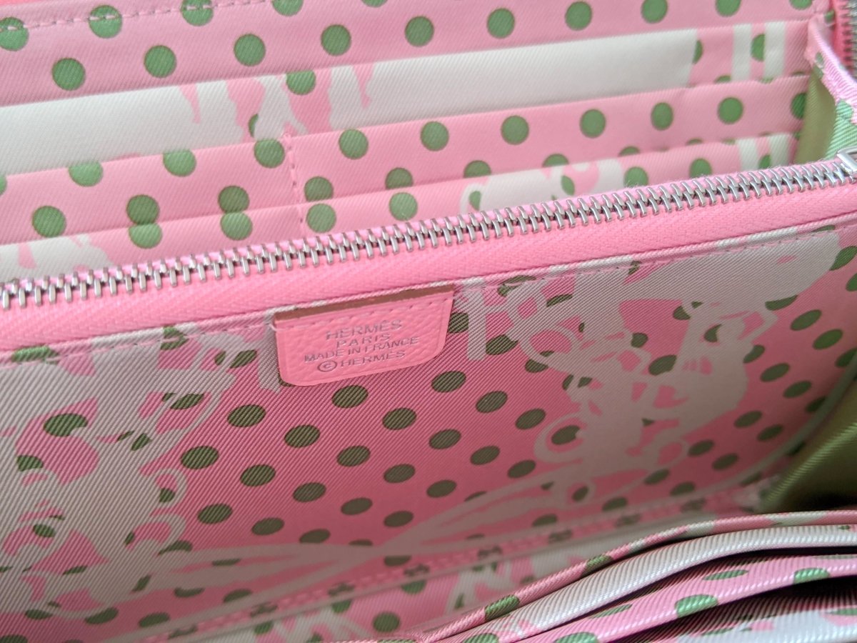 Hermes [114] Pink Confettis/Green Criquet Epsom/Barenia SILK' IN CLASSIC LONG WALLET, BNIB! - poupishop