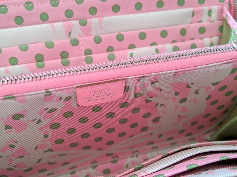 Hermes [114] Pink Confettis/Green Criquet Epsom/Barenia SILK' IN CLASSIC LONG WALLET, BNIB! - poupishop