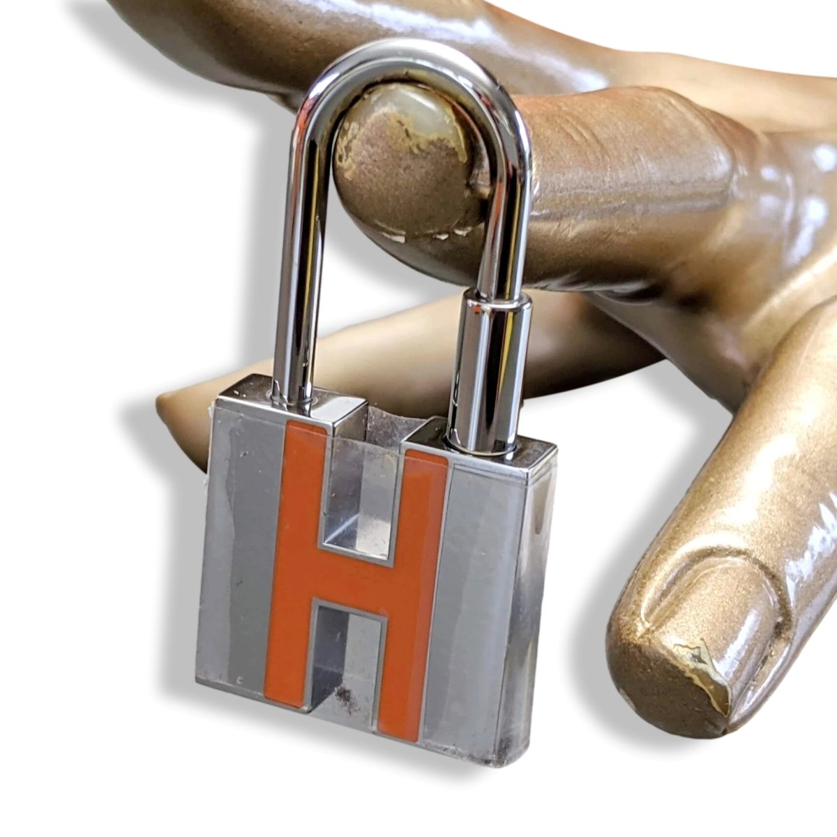 Hermes [114] Silver/Orange Enamel NEON CADENAS GM Key Ring, Bag Charm, BNWTIB! - poupishop