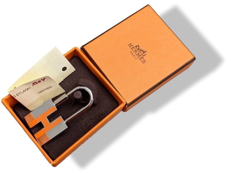 Hermes [115] Silver/Orange Enamel NEON CADENAS GM Key Ring, Bag Charm, BNIB! - poupishop