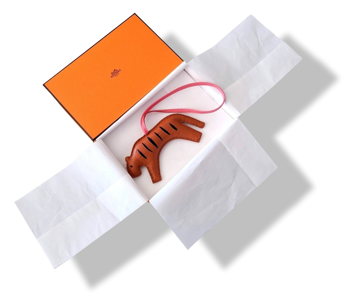 Hermes [115B] Pain d'epice/Bleu de Malte /Rose Azalee Lamb Milo ROOROO TIGER GM Bag Charm, BNIB! - poupishop