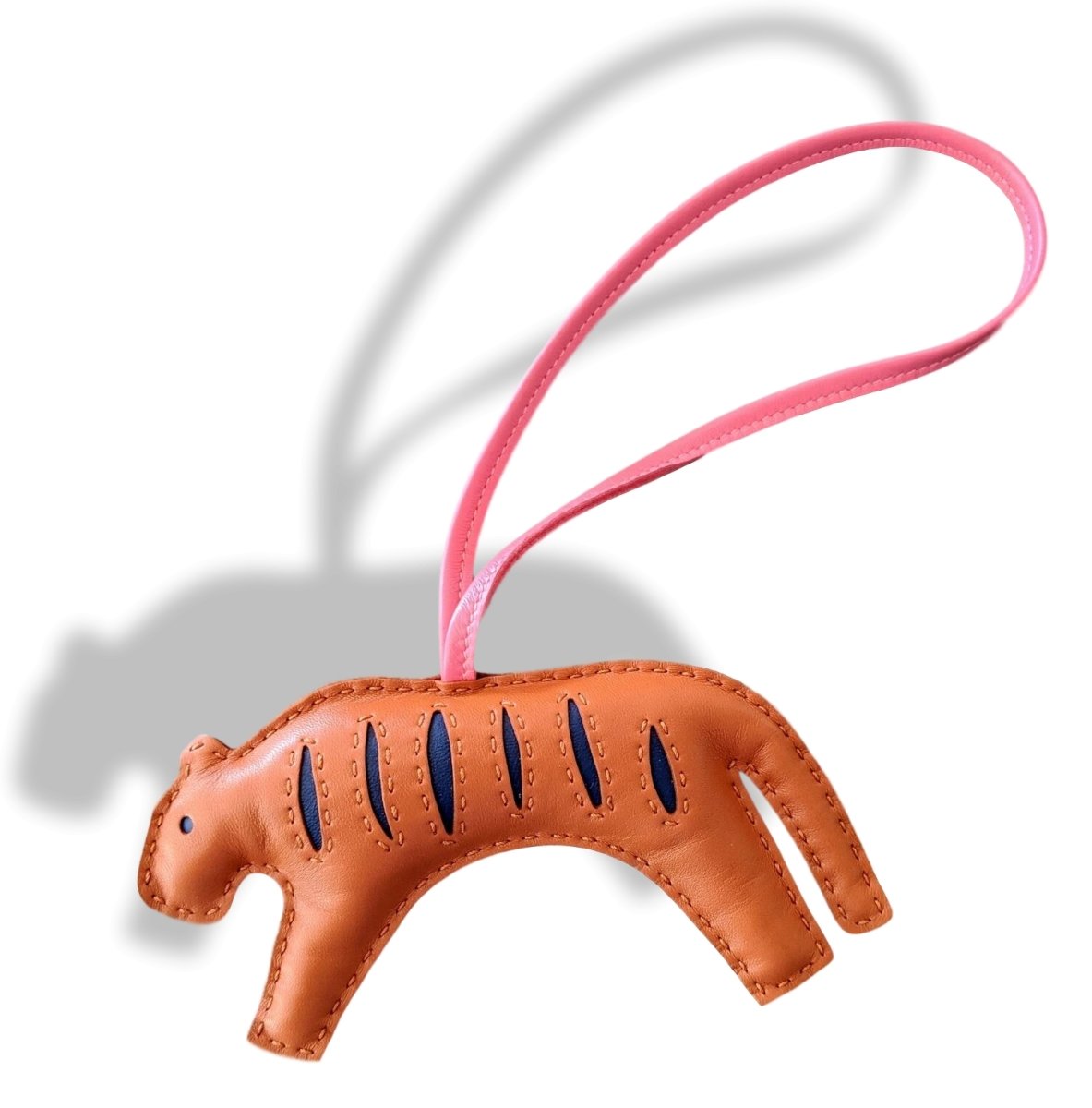 Hermes [115B] Pain d'epice/Bleu de Malte /Rose Azalee Lamb Milo ROOROO TIGER GM Bag Charm, BNIB! - poupishop