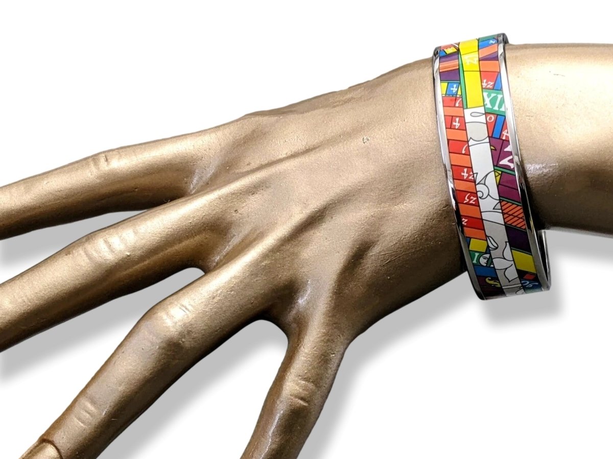 Hermes [116] 22- Fluo Enamel ASTROLOGIE NOUVELLE PHW Wide Bangle Bracelet Sz70, BNIB! - poupishop