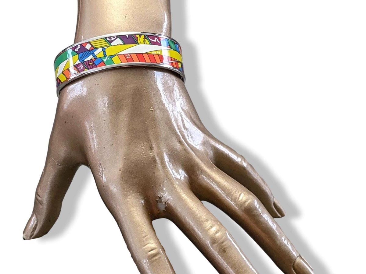 Hermes [116] 22- Fluo Enamel ASTROLOGIE NOUVELLE PHW Wide Bangle Bracelet Sz70, BNIB! - poupishop