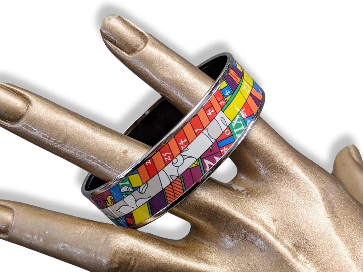 Hermes [116] 22- Fluo Enamel ASTROLOGIE NOUVELLE PHW Wide Bangle Bracelet Sz70, BNIB! - poupishop