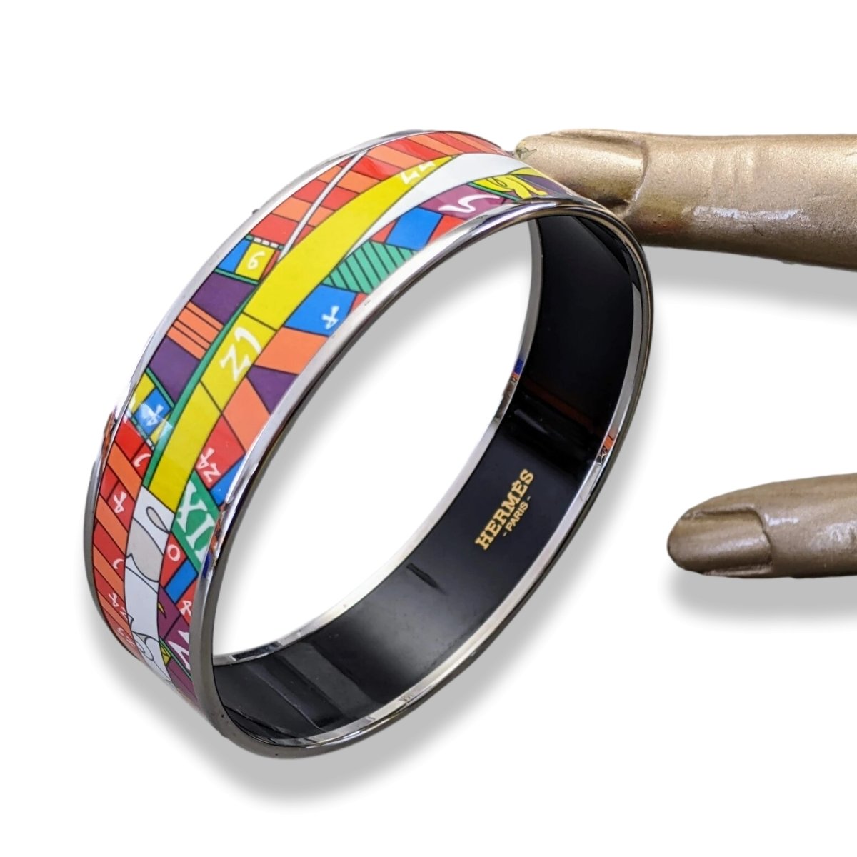 Hermes [116] 22- Fluo Enamel ASTROLOGIE NOUVELLE PHW Wide Bangle Bracelet Sz70, BNIB! - poupishop
