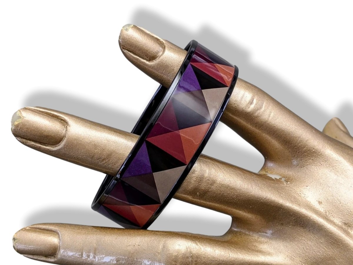 Hermes [117] 09-Surteint Enamel CLOUS EN TROMPE L'OEIL PVD Wide Bangle Bracelet Sz 070, BNIB! - poupishop