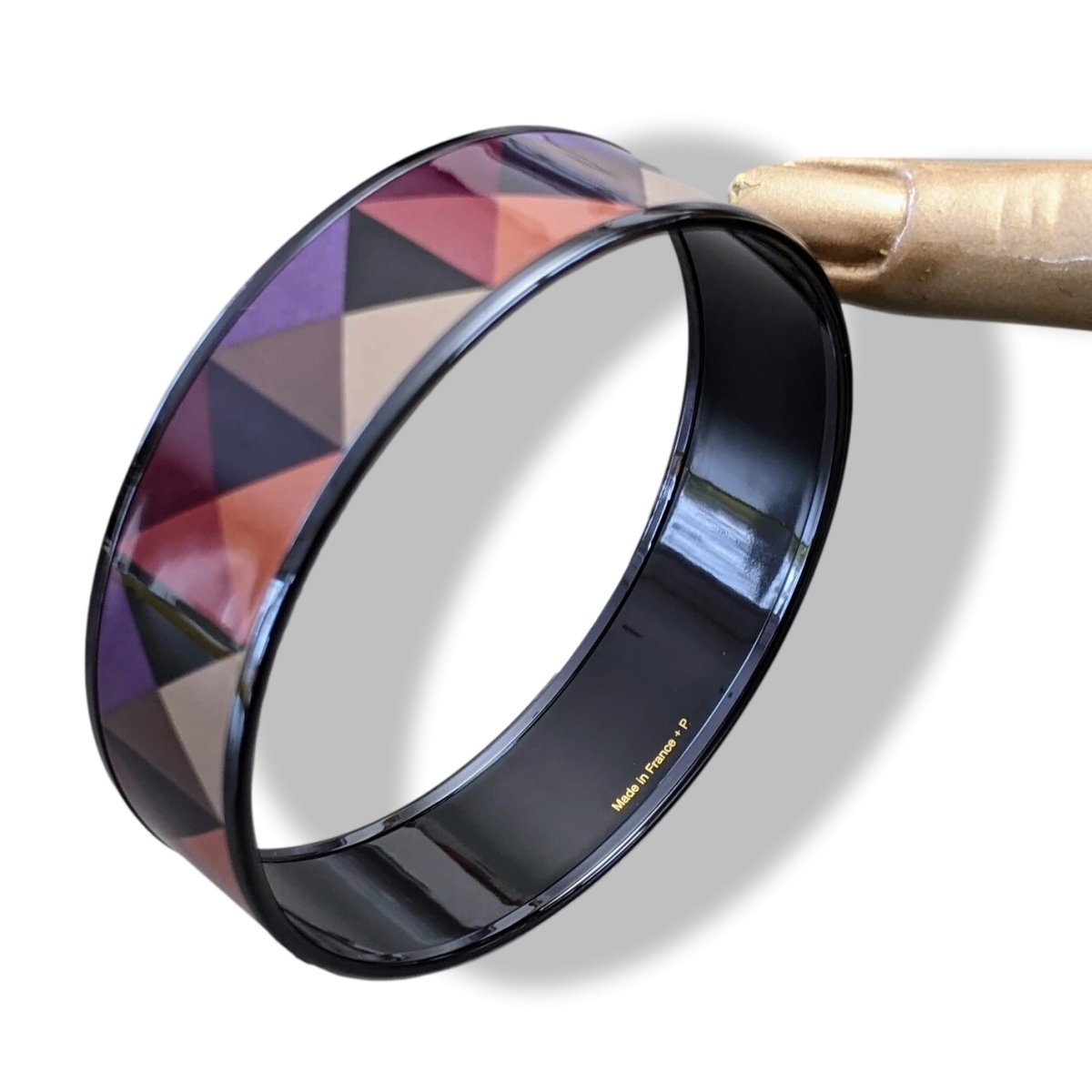 Hermes [117] 09-Surteint Enamel CLOUS EN TROMPE L'OEIL PVD Wide Bangle Bracelet Sz 070, BNIB! - poupishop