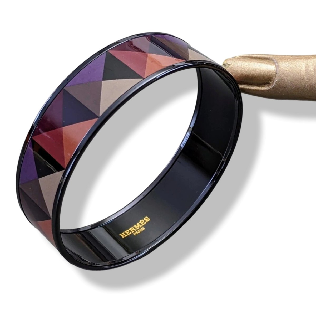 Hermes [117] 09-Surteint Enamel CLOUS EN TROMPE L'OEIL PVD Wide Bangle Bracelet Sz 070, BNIB! - poupishop