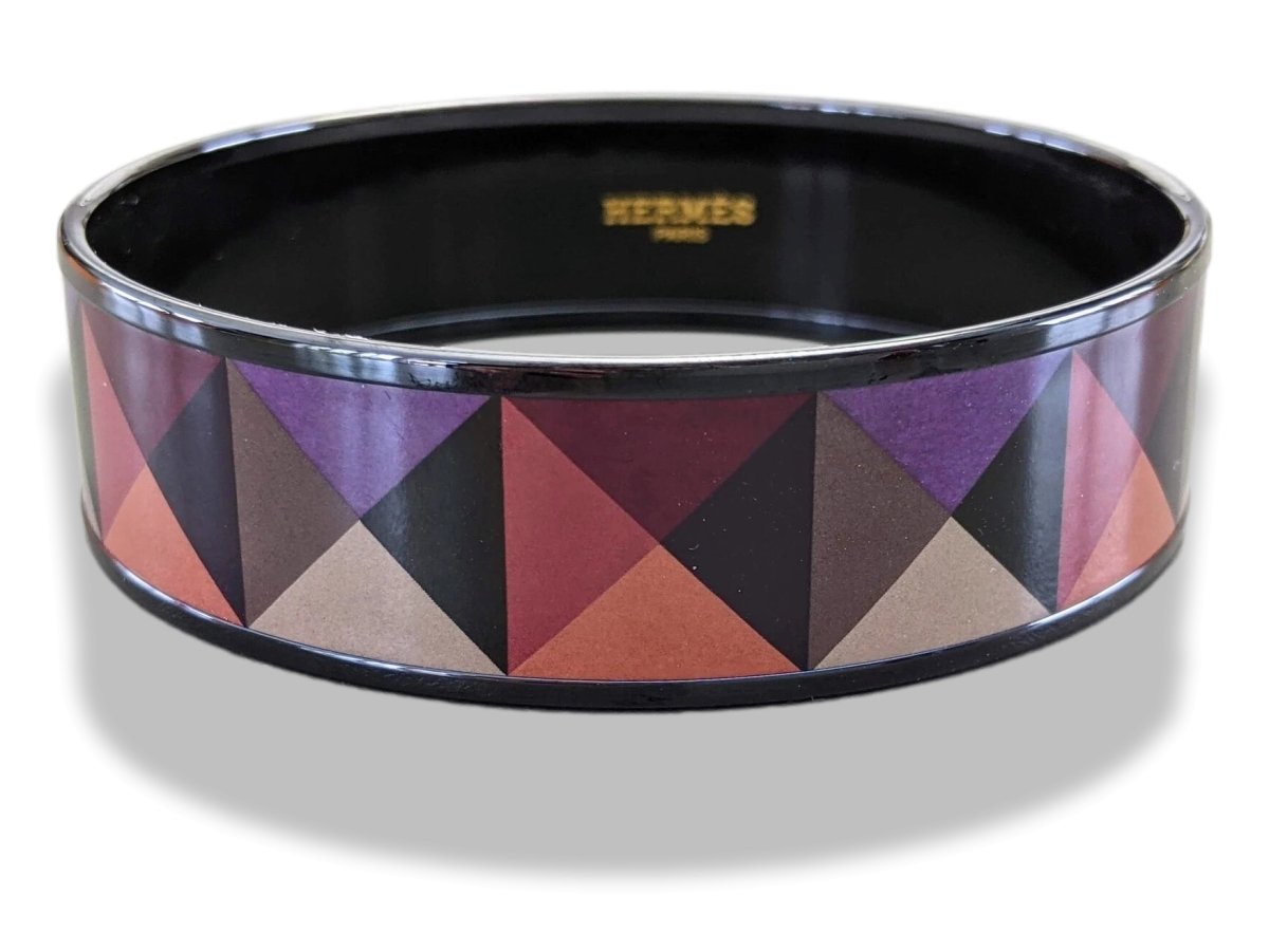 Hermes [117] 09-Surteint Enamel CLOUS EN TROMPE L'OEIL PVD Wide Bangle Bracelet Sz 070, BNIB! - poupishop