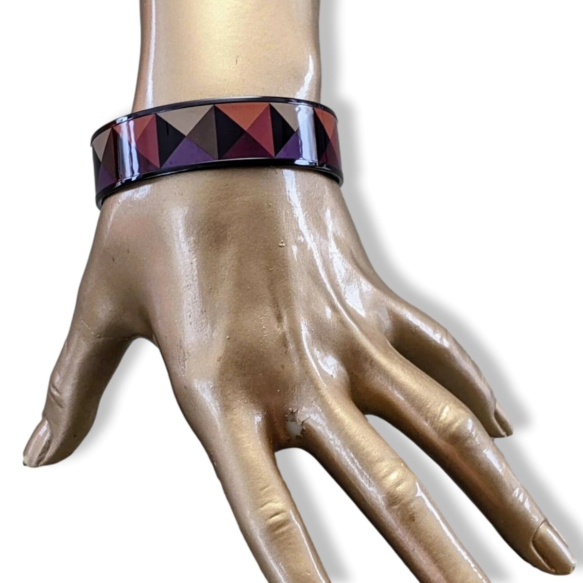 Hermes [117] 09-Surteint Enamel CLOUS EN TROMPE L'OEIL PVD Wide Bangle Bracelet Sz 070, BNIB! - poupishop