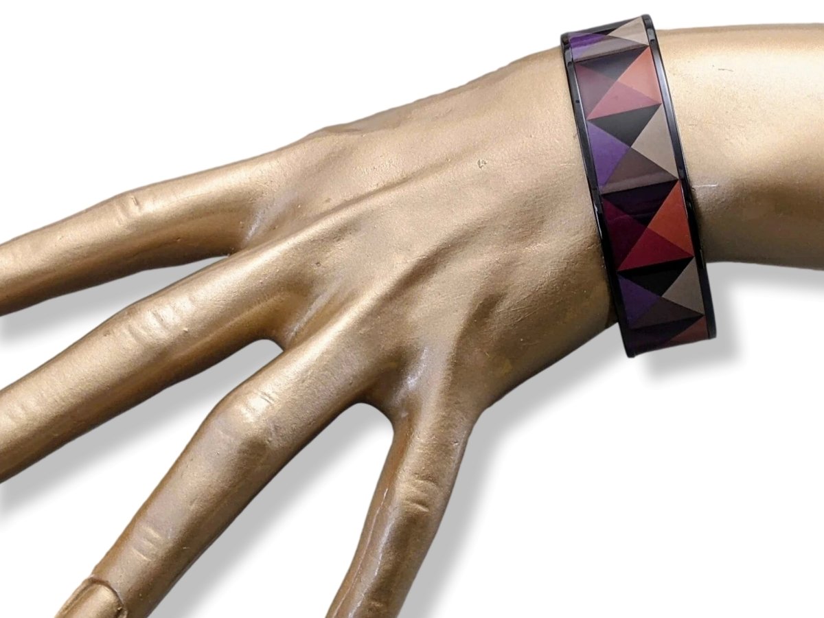 Hermes [117] 09-Surteint Enamel CLOUS EN TROMPE L'OEIL PVD Wide Bangle Bracelet Sz 070, BNIB! - poupishop