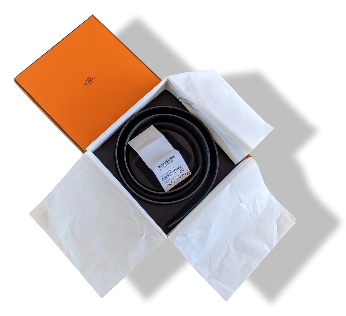 Hermes [117] Noir/Noir Veau Chamonix & Togo Reversible Leather Belt Strap 38 MM, BNWTIB! - poupishop