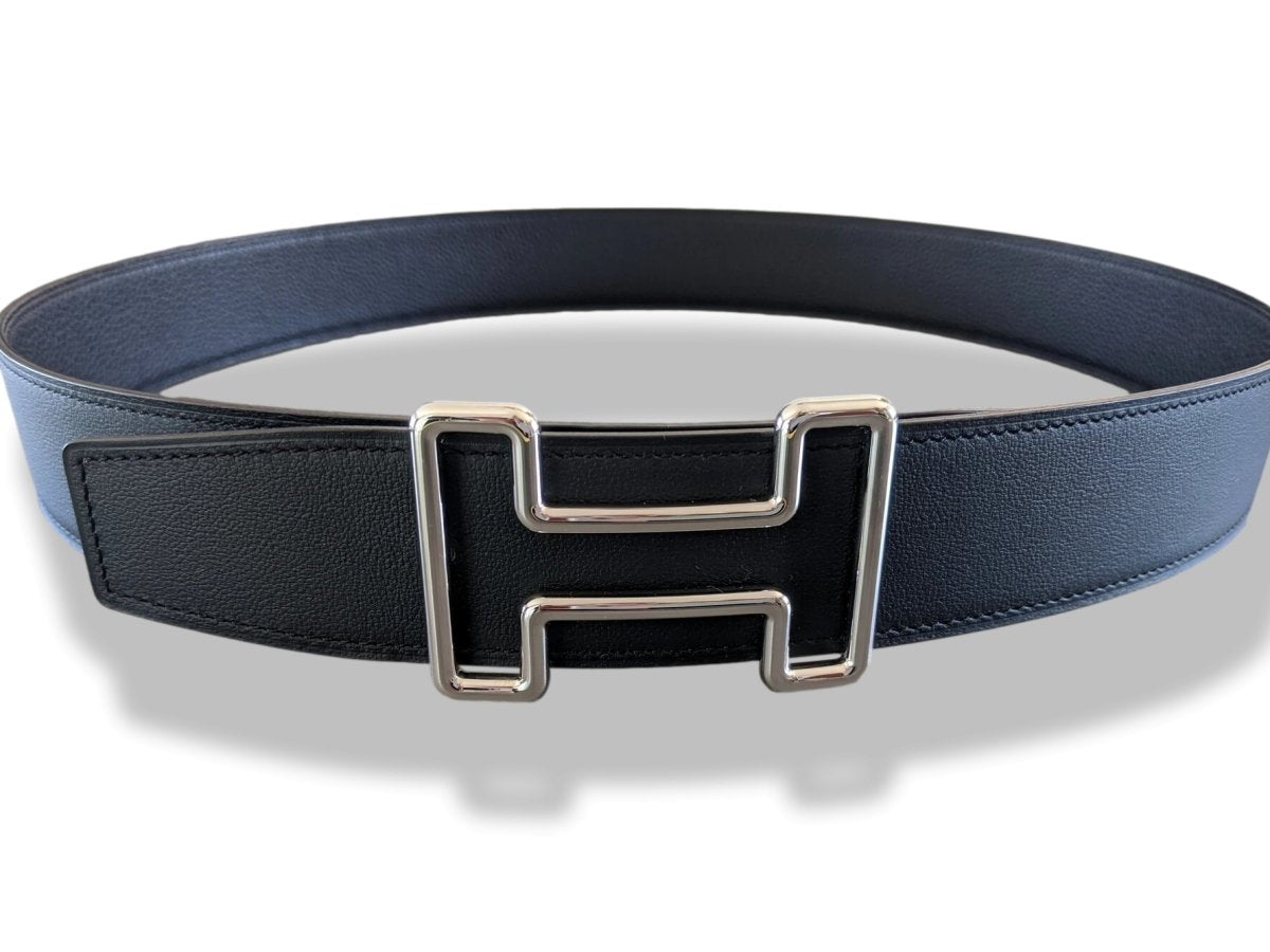 Hermes [117] Noir/Noir Veau Chamonix & Togo Reversible Leather Belt Strap 38 MM, BNWTIB! - poupishop