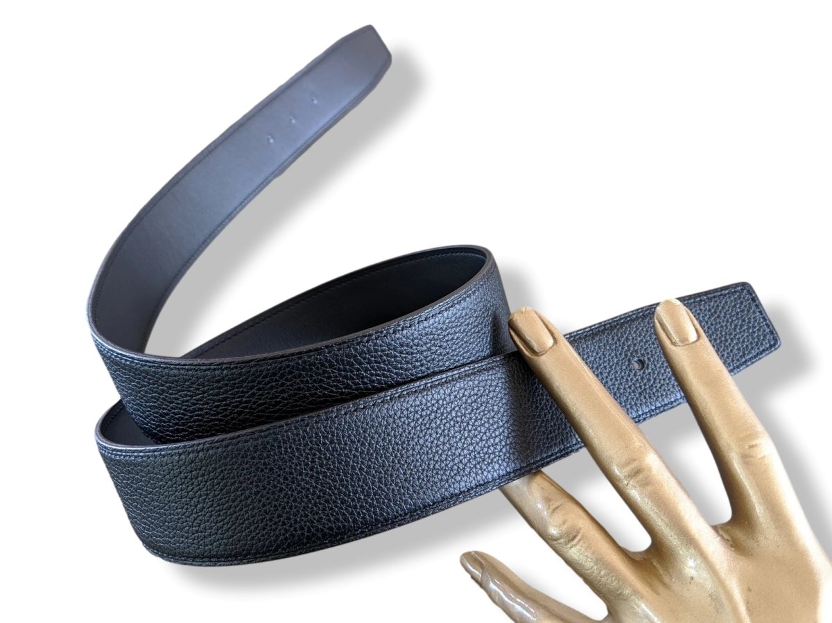 Hermes [117] Noir/Noir Veau Chamonix & Togo Reversible Leather Belt Strap 38 MM, BNWTIB! - poupishop