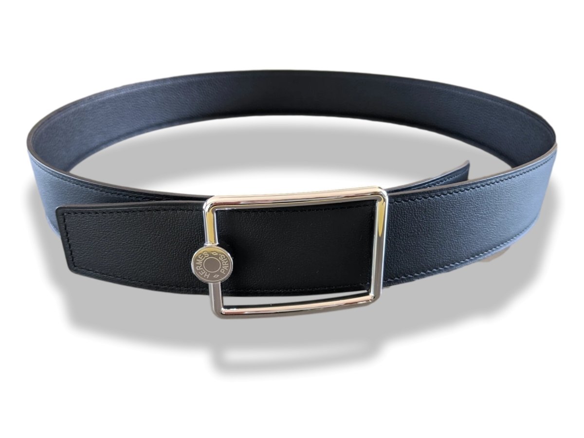 Hermes [117] Noir/Noir Veau Chamonix & Togo Reversible Leather Belt Strap 38 MM, BNWTIB! - poupishop