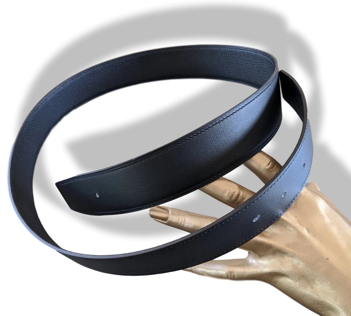 Hermes [117] Noir/Noir Veau Chamonix & Togo Reversible Leather Belt Strap 38 MM, BNWTIB! - poupishop