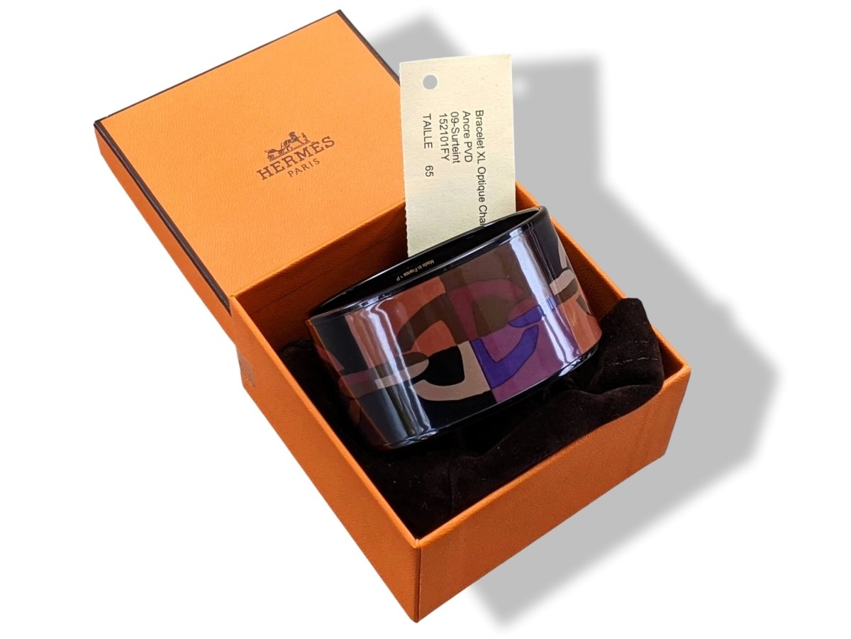 Hermes [118] 09-Surteint Enamel OPTIQUE CHAINE D'ANCRE PVD XL Bangle Bracelet Sz 065, BNIB! - poupishop