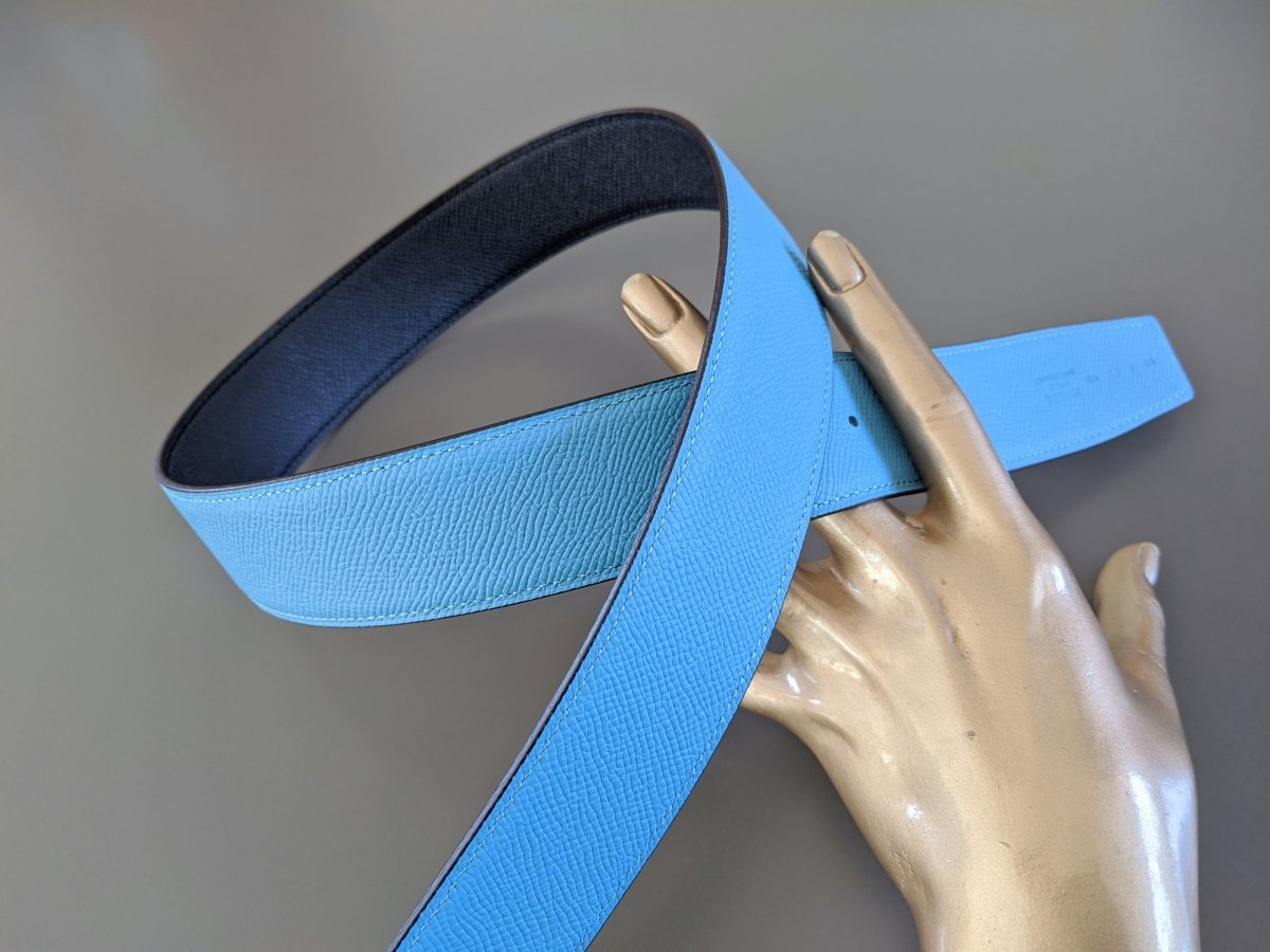 Hermes [118] Bleu Indigo/Bleu du Nord Epsom/Epsom Reversible Leather Belt Strap 38 MM, BNWTIB! - poupishop