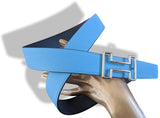 Hermes [118] Bleu Indigo/Bleu du Nord Epsom/Epsom Reversible Leather Belt Strap 38 MM, BNWTIB! - poupishop