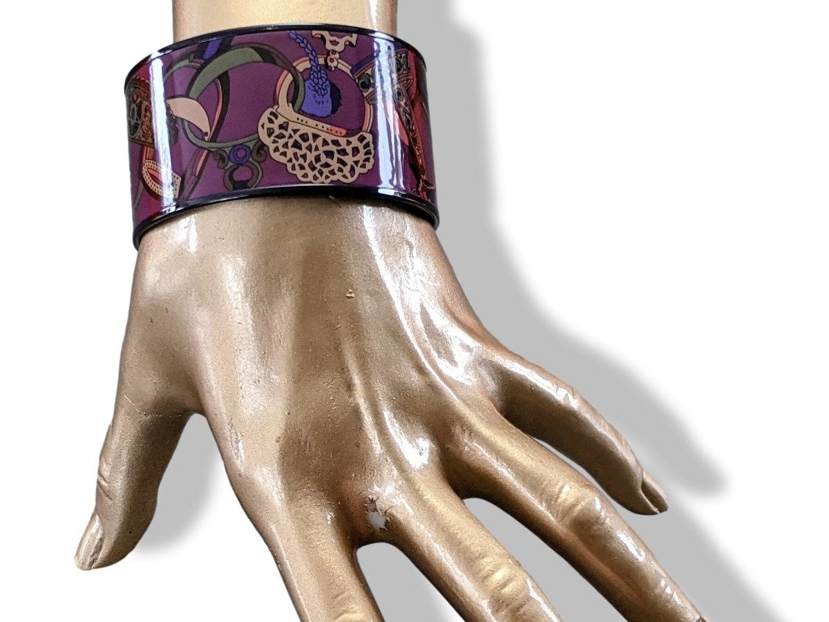 Hermes [119] 09-Surteint Enamel CONCOURS D'ETRIERS PVD XL Bangle Bracelet Sz 070, BNIB! - poupishop