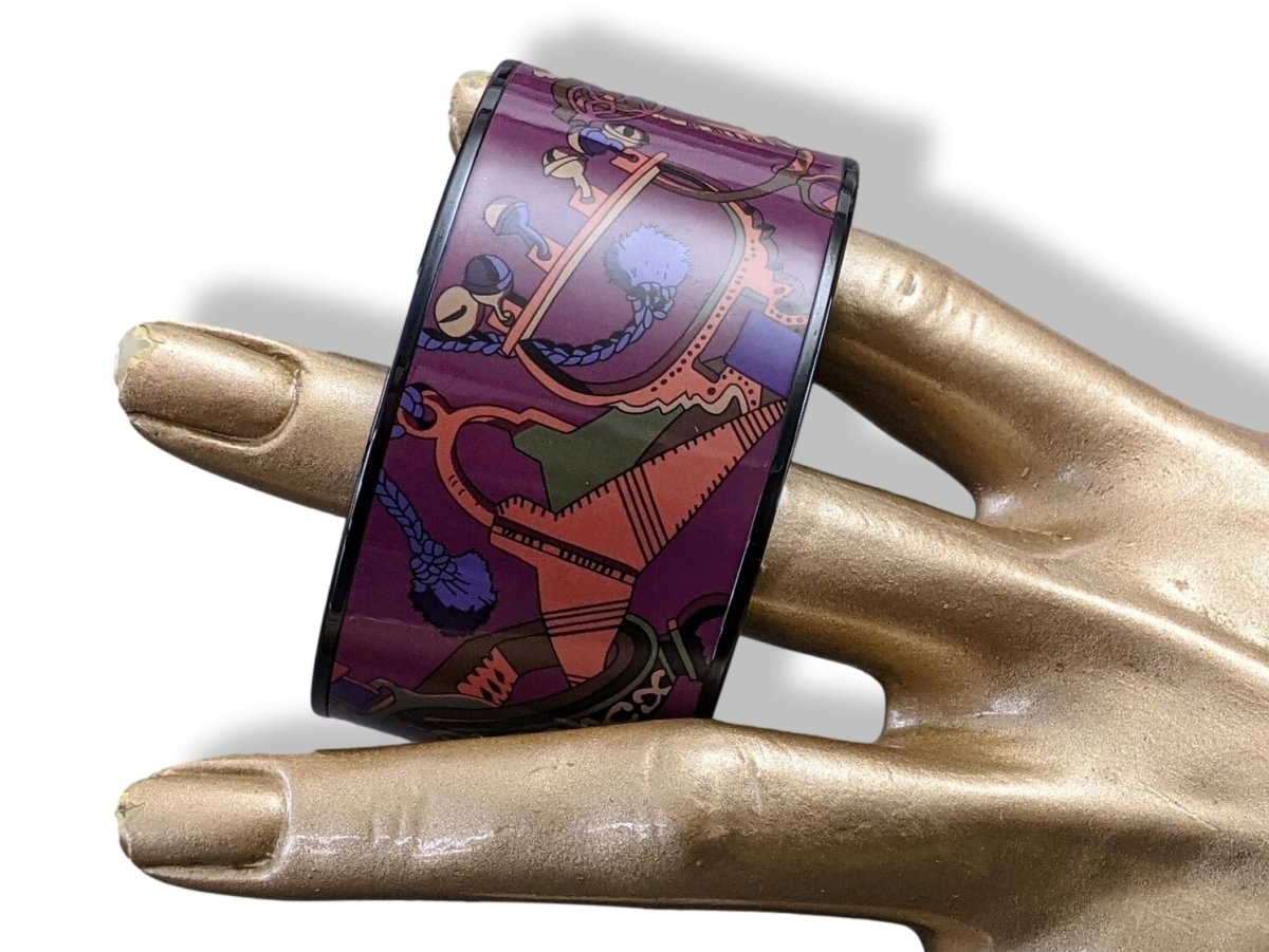 Hermes [119] 09-Surteint Enamel CONCOURS D'ETRIERS PVD XL Bangle Bracelet Sz 070, BNIB! - poupishop